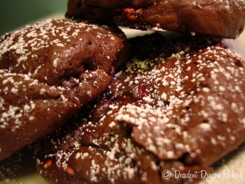 Raspberry Fudge Cookies with Powdered Sugar